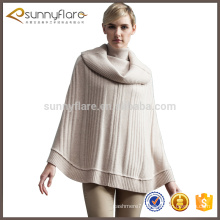 Custom design women wool cashmere cable turtleneck poncho sweater